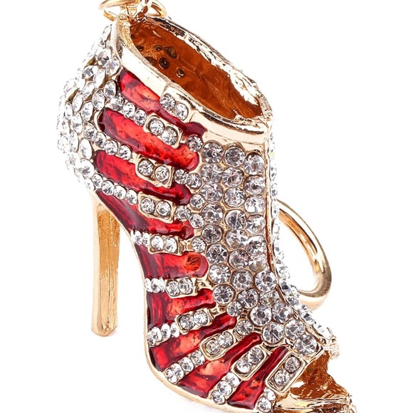 Red and Gold Women's Shoe Red High Heel Keychain Bag Charm - Picture 2 of 10